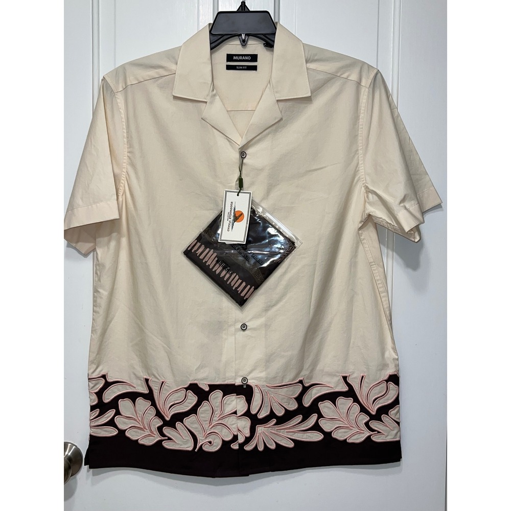 NWT Murano Slim Fit Cream Floral Shirt Crocodile World Bandana Mens L